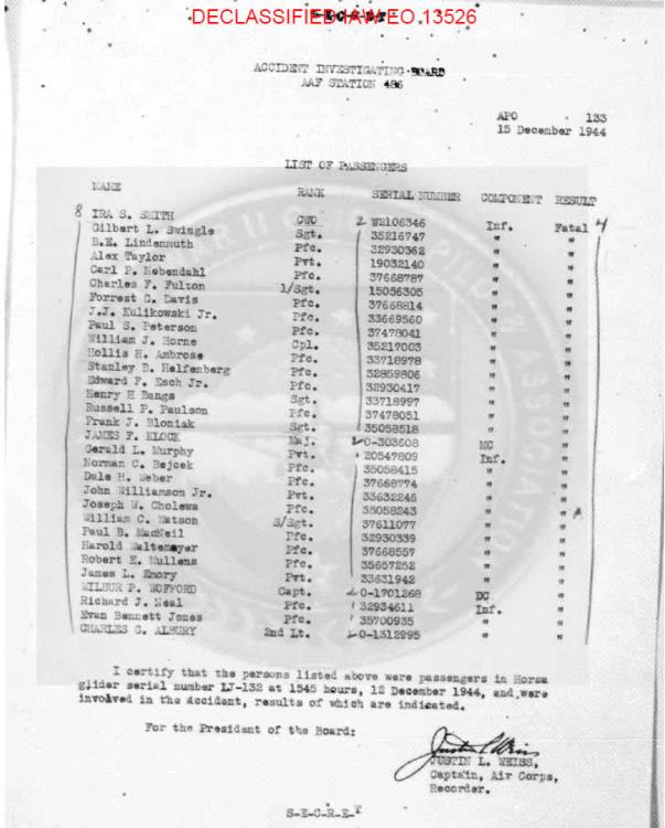 17th Airborn Crash December 1944 list